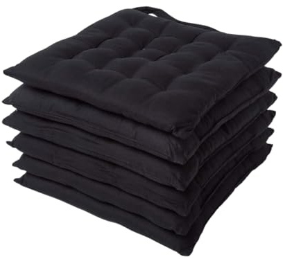 Homescapes 6er Set Stuhlkissen 40x40 cm schwarz – Sitzkissen Outdoor/Indoor mit Baumwollbezug, Sitzpolster waschbar und Oeko-TEX-Zertifiziert für Esszimmer-, Küchen- & Gartenstühle