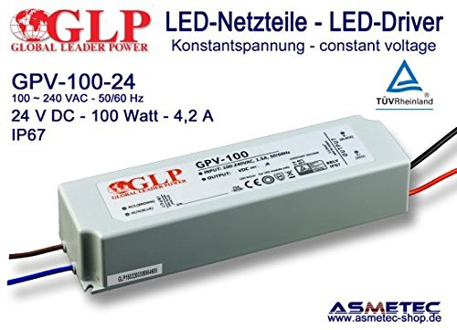 Växelströmförsörjning GLP GPV-100-24, 24 Volt DC, 100 watt, IP67, TÜV
