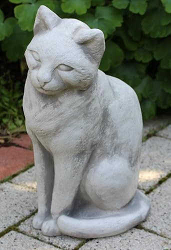Dekofigur Tier Deko Figur Katze sitzend H 31 cm patiniert Gartenfigur Dekofigur aus Beton