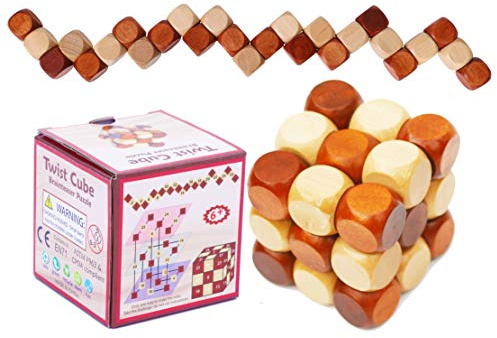 TOWO Rompecabezas de Madera Tipo Serpiente - Cubo Brainteaser con 27 Piezas Enhebradas - Juego de Ingenio de Madera para Niños y Adultos