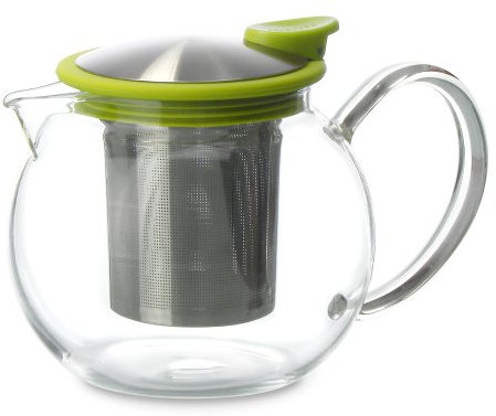 FORLIFE Bola Glass Teapot with Basket Infuser, 25oz./750ml., Lime
