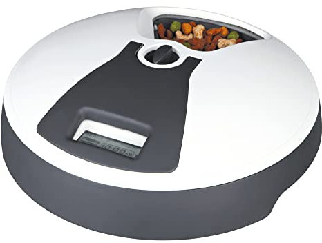 TRIXIE Justerbar foderautomat TX6, 6 × 0,24 l/ø 32 cm × 10 cm, mörkgrå/vit – 24383