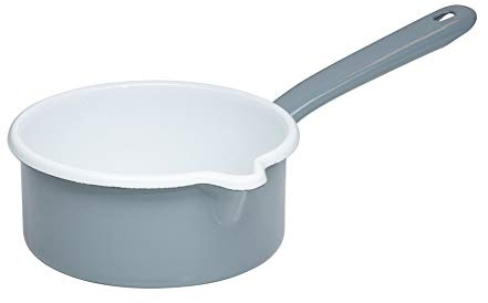 Riess, 0036-065, Stielkasserolle mit großem Ausguss ø 14cm, PURE GREY, Emaille, Vol. (rec.): 0,8 Liter, Made in Österreich, LBH: 30,7x17,3x9,1cm, 0,415kg, Induktionskocher kompatibel, Ofenfest