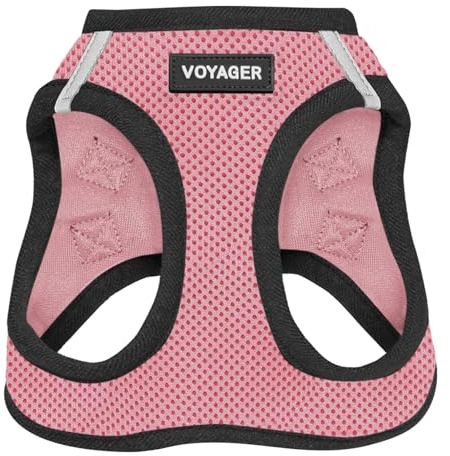 Best Pet Supplies - All Weather Mesh / Plush, Reflective, No Pull Harness for Small, Medium Dogs, Cats - Secure with Hook & Loop Fastener, Buckle, Double D-Rings - Pink/Black Trim, L