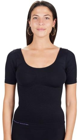 CzSalus Maglia Mezze Maniche Contenitiva Snellente Donna Termica, anticellulite in Emana® bioFIR (Nero, L)