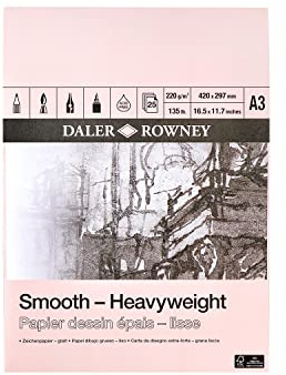Daler Rowney - Bloc dessin papier épais 25 feuilles A3 - 220g/m² - grain lisse