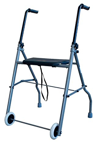 Andador de acero con dos ruedas y asiento acolchado | Ligero, plegable y seguro | Puños anatómicos y regulable en altura | Materiales de primera calidad | Peso máximo soportado 120 Kg