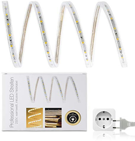Professional 230V LED High Power Streifen IP68 warmweiß 60 LED/m 2835 SET Anschlusskabel 20m