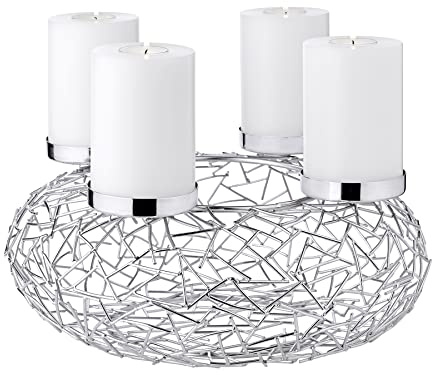 EDZARD Adventskranz Milano, AST-Design, Durchmesser 34 cm, für Kerzen Durchmesser 8 cm, Edelstahl vernickelt silberfarben, moderner Kerzenhalter, perfekt für Cornelius Dauerkerzen von Edzard