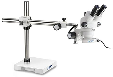 KERN Optics Stereomikroskop-Set mit Grobtriebsknopf Einstellbares Drehmoment der Handräder, Teleskoparm mit Platte, Binokular Tubus, 0.7x - 4.5x Objektiv, 4.5W-LED-Ringlicht