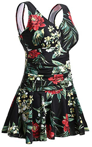 MiYang Bañador Vestido de Mujer en Talla Grande, con Estampado de Flores, para Dar Forma al Cuerpo - Negro -