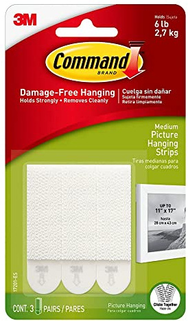 Command Bilder självhäftande remsor för upphängning av medelstora bilder, 12,7 x 6,53 cm, 3 uppsättningar, PKG-vit