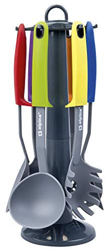 alpina Küchenhelfer 7-Teilig - Küchenwerkzeuge - Set mit praktischem Drehständer - Küchenutensilien Set Silikon - Utensilien Kochgeschirr