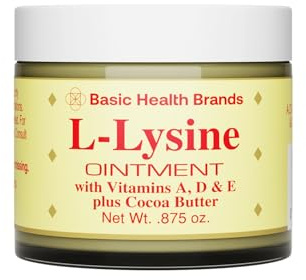Basic Brands L-Lysine Lip Ointment with Camphor, Menthol, Vitamin A & E, 0.875 oz – Soothing Relief, Apply as Needed