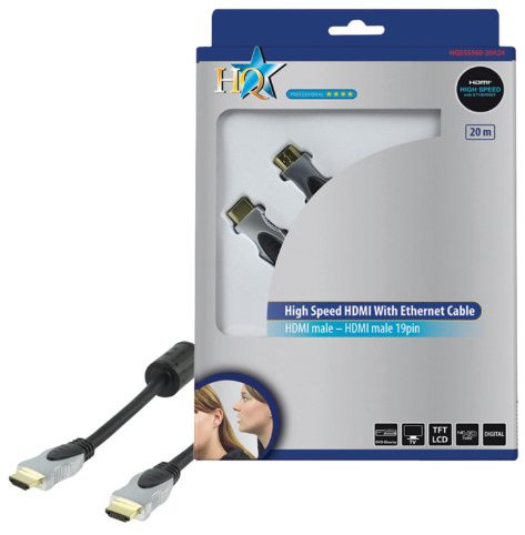 HQ 20m High Speed HDMI Cable with Ethernet, Ideal for Connecting PS3, XBox 360, Blu Ray DVD, Sky HD, DVD Recorders, Virgin Media HD, Freesat HD etc.
