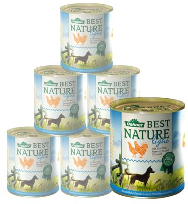Dehner Best Nature Hundmat Light, våt mat fettreducerad, för överviktiga hundar, kyckling/morot, 6 x 800 g burk (4,8 kg)