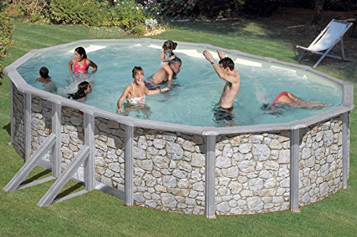 MyPool Ovalbecken-Poolset Feeling 610 x 375 x 120 cm in Steinoptik mit Sandfilteranlage