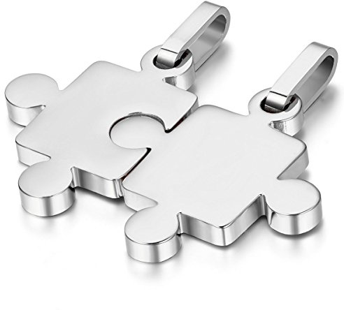JewelryWe Schmuck 2PCS Paare Halskette Partnerketten Freundschaftsketten Partneranhänger Edelstahl I Love You Herz Puzzle Anhänger Kette mit kostenlos Gravur