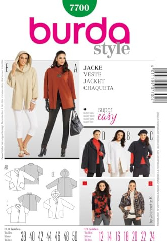 burda Schnittmuster Damen Jacke für Nähanfänger 7700 Gr. 38-50