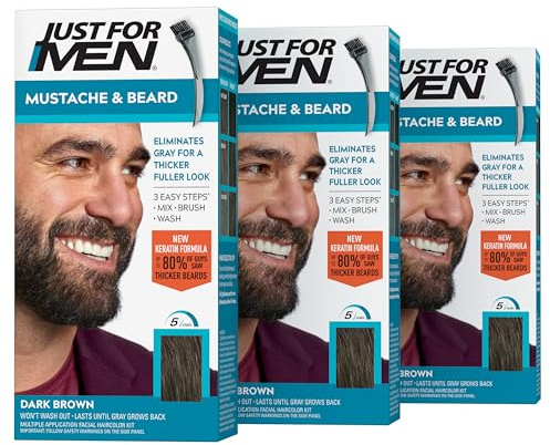 Just For Men Brush in Color Gelformel Bart Und Schnurrbart, schwarz / braun, 3er Pack, 1er Pack (1 x 28 g)