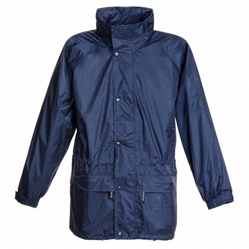 BMS Regenjacke Challenge of Rain, wasserdicht & atmungsaktiv, ultraleichtes Nylon mit PU-Beschichtung (PFC-frei), integrierte Gürtelpacktasche, Kapuze im Kragen, Marineblau