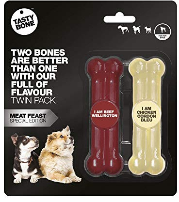 Tasty Bone Rosewood 57180 Doppelpack TastyBone Hundespielzeug aus Nylon mit Beef Wellington - und Hühnchen - Cordon Bleu - Geschmack, 11 cm