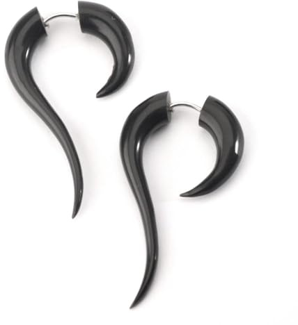 81stgeneration Boucles D'Oreilles Longues en Corne Noire pour Femmes | Cônes D'Oreilles Tribaux Surfeurs | Faux Écarteurs Boho Courbés pour Hommes | Fausses Jauges | Bijoux Gothiques Emo Punk