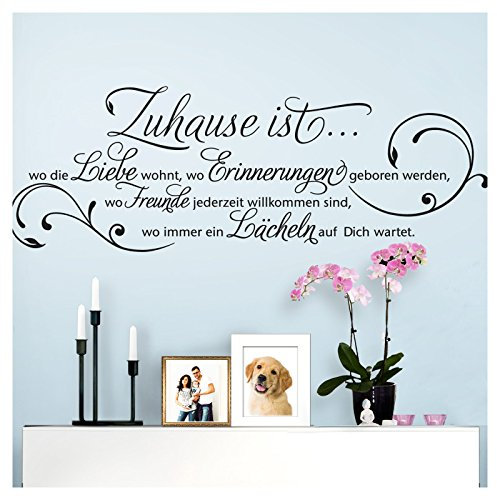 Grandora Wandtattoo Zitat Zuhause ist wo die Liebe wohnt I schwarz (BxH) 120 x 42 cm I Wohnzimmer Flur Diele Aufkleber Wandaufkleber Wandsticker Sticker W942