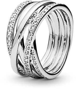 Pandora Timeless Ewigkeitsring, funkelnde und polierte Linien, Silber, mit Cubic Zirkonia