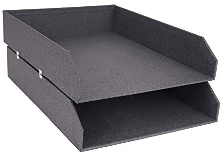 Bigso Box of Sweden Hakan uppsättning av 2 brevfack för skrivbordet – stapelbara förvaringsfack för brev, dokument etc, – organisationssystem av fiberskiva med papper – mörkgrå