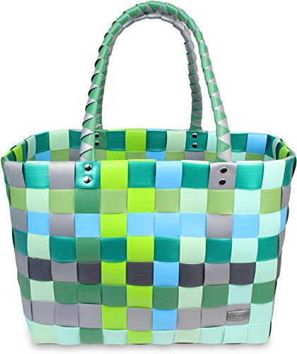 normani Einkaufskorb Shopper geflochten aus Kunststoff - robuster Strandkorb aus wasserabweisendem Material Farbe Classic/Raindrop