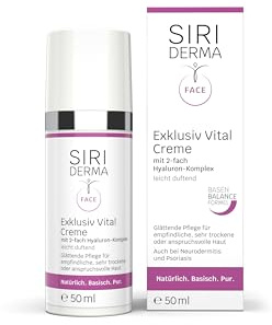 SIRIDERMA Exklusiv Vital Creme | Tages- und Nachtpflege mit Hyaluron | Glättende Pflege für reife Haut | Auch bei Neurodermitis (leicht duftend, 50 ml)