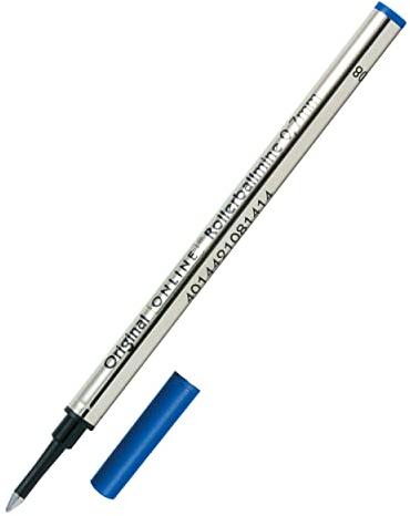 1x Ersatzmine für Tintenroller, Schreibfarbe blau, Strichstärke 0,7 mm, Rollerball-Mine von Online, auch für Faber-Castell, Senator, Schneider, etc., ISO 14145-2, Metallgehäuse, Keramik-Kugel
