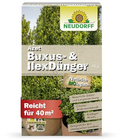 Neudorff Azet Buxus- IllexDünger – Bio Buxusdünger für kräftige und gesunde Buxus, Illex und andere Immergrüne mit Sofort- & Langzeitwirkung, 1 kg