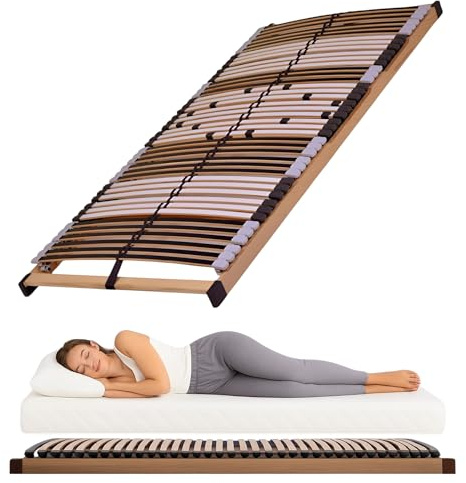 DaMi T200 7-Zonen Lattenrost 90x200cm, fertig montiert, Made in Germany, 42 Federholzleisten, verstellbar 6 Härtegrade, Buche Massivholz, Schulter- und Beckenkomfortzone, Lattenrosten Betten