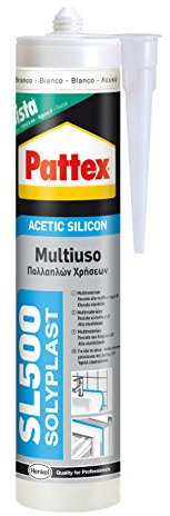 Pattex Sigillante Silicone Acetico Multiuso SL 500, Antimuffa, per Sanitari, Docce, Cucine, Bagni, Piastrelle in Ceramiche, Serramenti, Installazioni Idrauliche, Sigillante Grigio, Cartuccia da 300 ml
