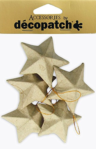 Decopatch NO009O Sternen aus Pappmaché, 3 x 8 x 8 cm zum Verzieren und Aufhängen, perfekt für Weihnachtsdeko, Kartonbraun, 5er Set