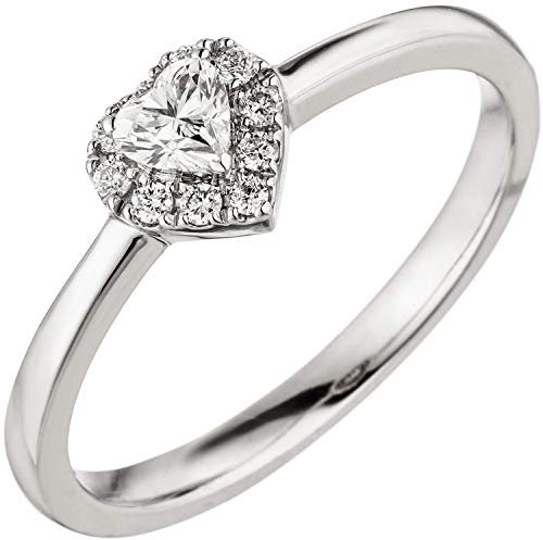 Jobo Damen-Ring Herz aus 14 Karat 585 Weißgold mit 11 Diamanten Größe 54