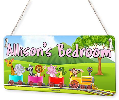 Beenanas Happy Animal Train Personalised Childs Bedroom Door Sign Name Plaque