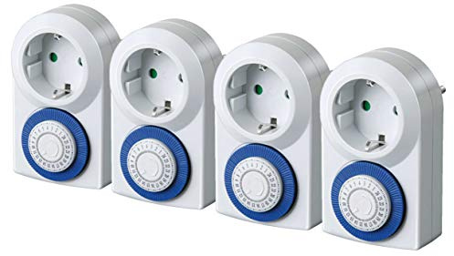 Brennenstuhl Zeitschaltuhr MMZ 20, mechanische Timer-Steckdose (Tages-Zeitschaltuhr, mit erhöhtem Berührungsschutz, für den Innenbereich) weiß (4er Pack)