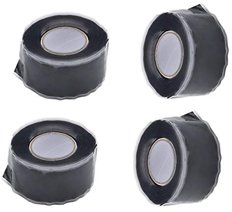 TUKA 12m Selbstschmelzendes Silikonband, Mehrzweck Reparaturband Isolierband Dichtungsband, Selbstschmelzendes Silikon Wickelband Wasserdicht Wetterfest, 25mm breit, 4x3m, Schwarz, TKD5042-4x