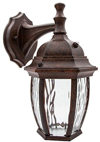Maxxima LED Outdoor Wall Light - Features Clear Water Glass, 3000K Warm White, 580 Lumens, Dusk to Dawn Photocell Light Sensor, Patio or Porch Sconce Fixture, Ideal for Exterior Decor Lighting - Brown
