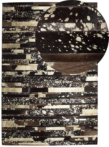 Beliani Moderner Lederteppich eckig Braun/Gold 160 x 230 cm Artvin