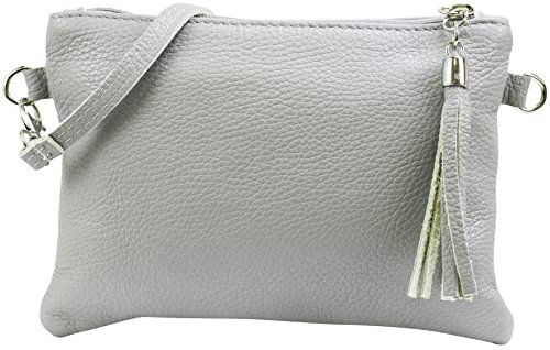 SH Leder Echtleder Umhängetasche Clutch kleine Tasche Abendtasche 22x15cm Anny G248 (Hell Grau)