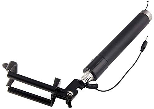 Selfie Stick Metal pour IPHONE 12 Perche iOS Reglable Bouton Photo Cable Jack Noir