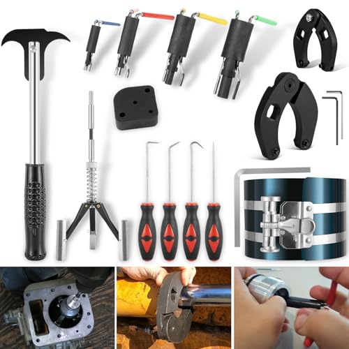 17 Pcs Hydraulic Cylinder Repair Tool Kit for Skid Steers, Loaders, Backhoes, Tractors | Tools Set with Gland Spanner Wrench, U-Seal Installer, Seal Puller & Smooth type Piston Ring Compressor