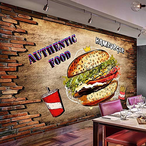 YXTSmurals Fototapete 3D Effekt Retro Burger Getränk Fototapeten Vlies Tapeten Wandtapete Vliestapete Wandbild Wand Schlafzimmer Wohnzimmer Büro Küche