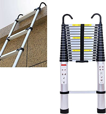 Scaletta telescopica multiuso con ganci, 6,2 m, scala dritta allungabile, in alluminio, con ganci, peso massimo 150 kg