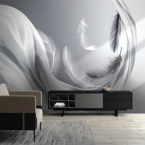 YABAOST Papier Peint Adhesif Mural 140X70Cm Papier Peint Autocollant 3D Pvc Étanche Gris Mode Plume Décoration Murale Xxl Poster Tableaux Muraux Tapisserie Photo Trompe L'Oeil