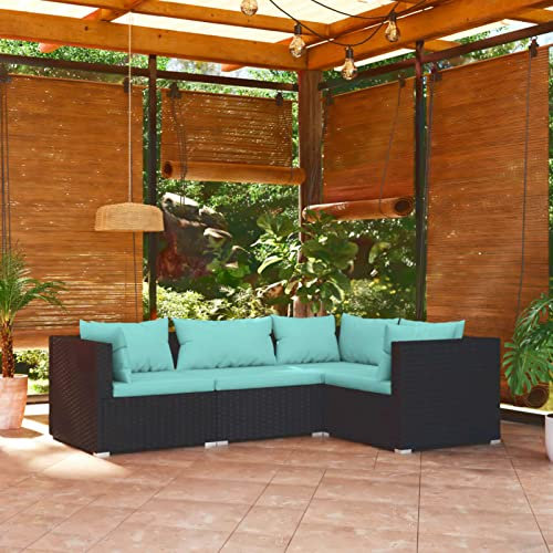 Tidyard Garten-Lounge-Set Gartenmöbel 4-TLG. mit Kissen Ecksofa Mittelsofa Sofa Lounge Sitzgruppe Gartenset Garten Garnitur Gartensofa Poly Rattan Schwarz